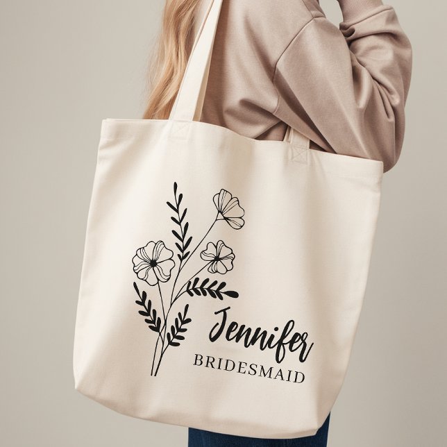 Bolsa Tote Dama de Honra | Nome Personalizado do Grupo Rústic (Floral Wedding Tote Bag for Bride Squad, Personalized  Minimalist Floral Bridesmaid Tote bag for her)