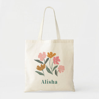 Bolsa Tote Dama de honra Nome Rosa Floral Ilustrado Botânico