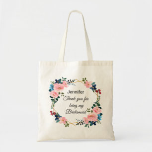 Bolsa Tote dama de honra obrigada coroa floral casamento chic