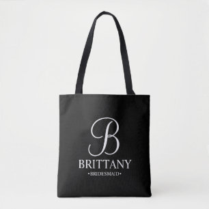 Bolsa Tote Dama de honra personalizada preto e branco