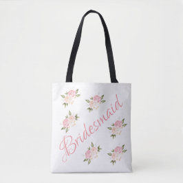Bolsa Tote Dama de honra Rosa Floral Script Cute