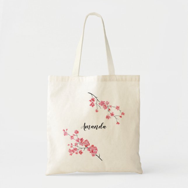 Bolsa Tote Dama de honra rosa Sakura personalizada (Frente)