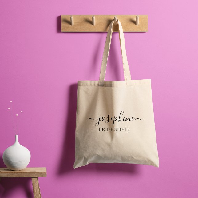 Bolsa Tote Dama de Honra Roxa Nome Personalizado (Elegant and modern script name Customizable bridesmaid tote bag. For wedding bridal party.
)