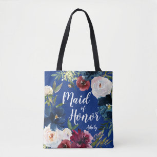 Bolsa Tote Dama de Honra Saco de Mão Naval Borgonha Coroa Flo