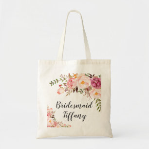 Bolsa Tote Dama de honra Wedding floral da sacola do chá de