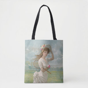 Bolsa Tote Dama do Tênis Vitoriana com Chapéu Florido Antigo