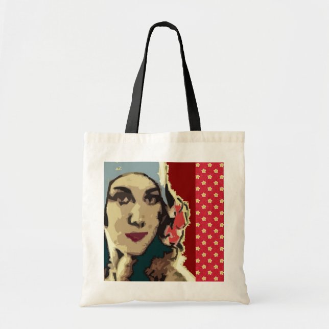 Bolsa Tote Dama dos Anos 20 com Chapéu Azul Borgonha (Frente)