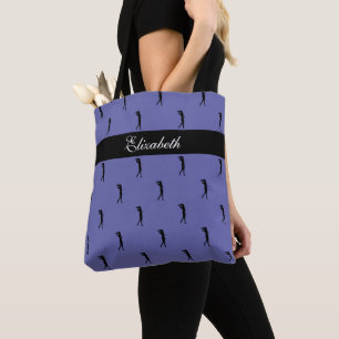Bolsa Tote Dama Golfista Nome Personalizado Azul Pervincula