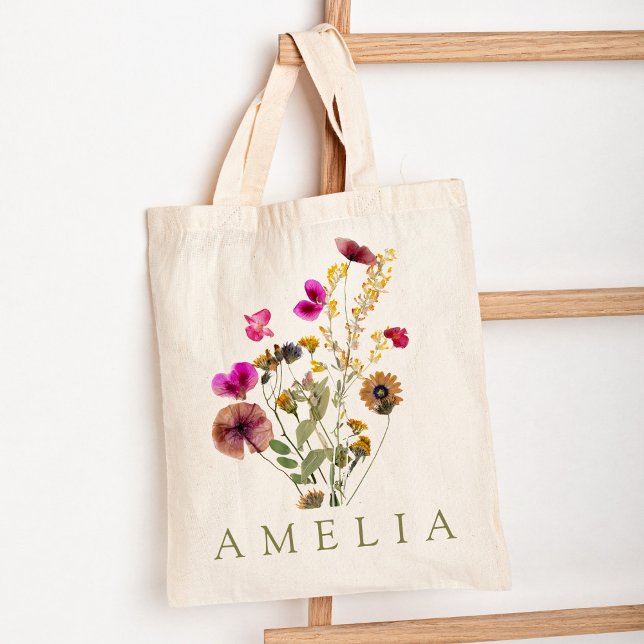 Bolsa Tote Damas de honra com Flor Silvestre Rústica Nome  (Criador carregado)