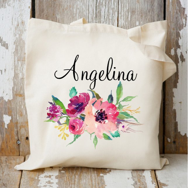Bolsa Tote Damas de honra com Florais Modernas Personalizadas (Criador carregado)