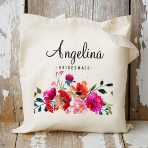 Bolsa Tote Damas de Honra com Floral Moderno Personalizado