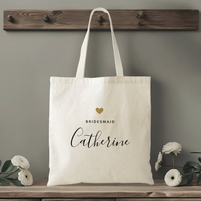 Bolsa Tote Damas de Honra Coração Dourado Moderno (Criador carregado)