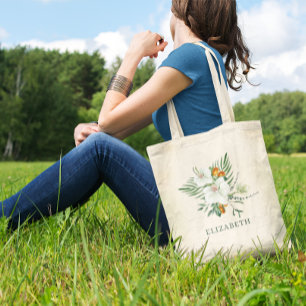 Bolsa Tote Damas de Honra de Orquídeas Brancas Elegantes e Ku