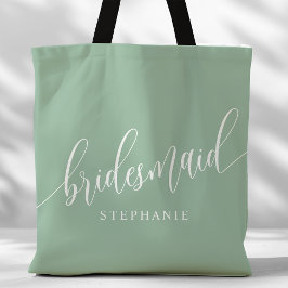 Bolsa Tote Damas de Honra em Mint Desbotado Letra Moderna