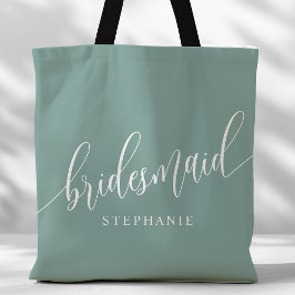 Bolsa Tote Damas de honra em Teal Desbotado com Letra Moderna