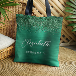 Bolsa Tote Damas de Honra em Verde Esmeralda Glam Metálico