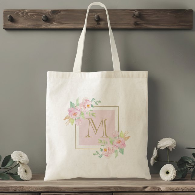 Bolsa Tote Damas de honra florais em aquarela rosa (Criador carregado)