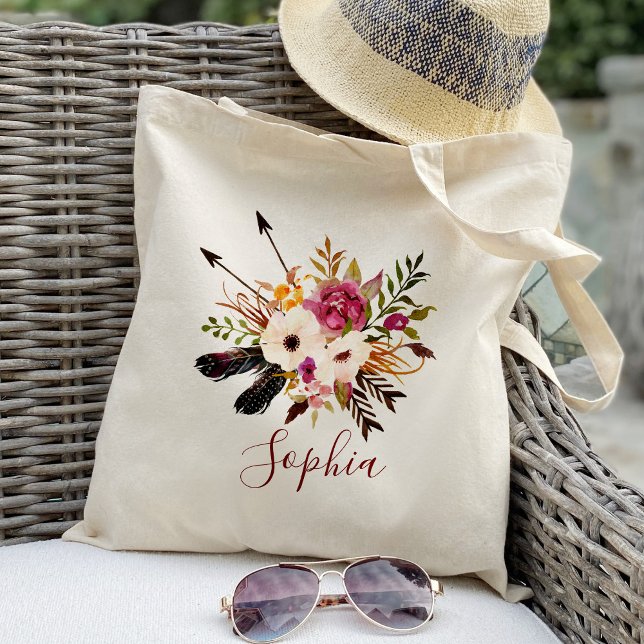 Bolsa Tote Damas de honra florais rústicas personalizadas (Criador carregado)