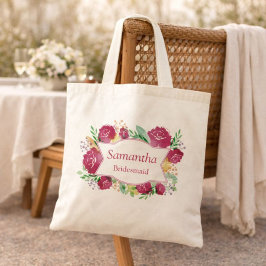 Bolsa Tote Damas de honra Floral Bordô Personalizadas
