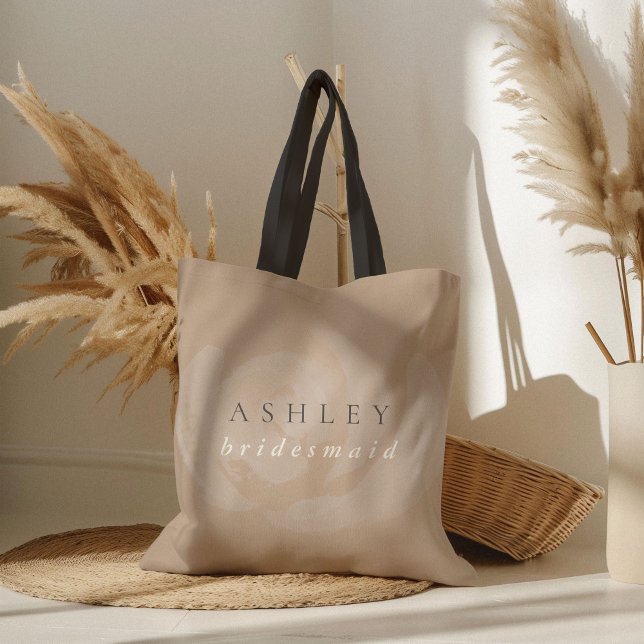 Bolsa Tote Damas de honra floral em aquarela rosa (Beautiful subtle watercolor flower custom name bridesmaid wedding tote bag.)