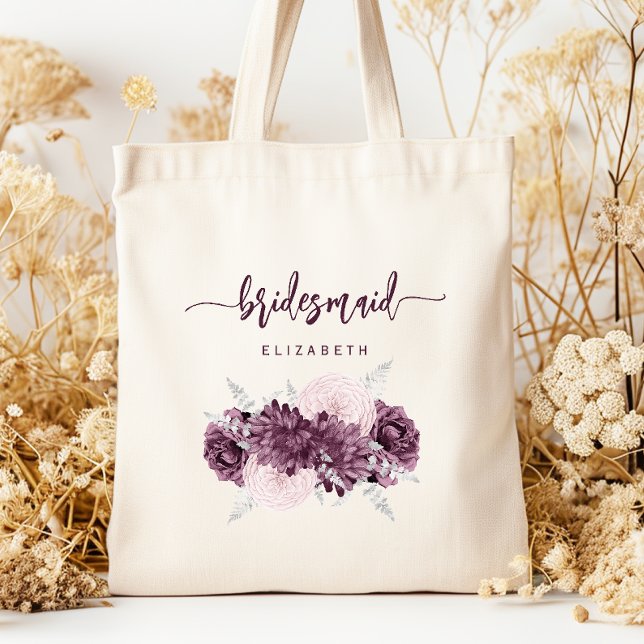 Bolsa Tote Damas de honra Floral Rosa Bege Roxo Roscado (Criador carregado)