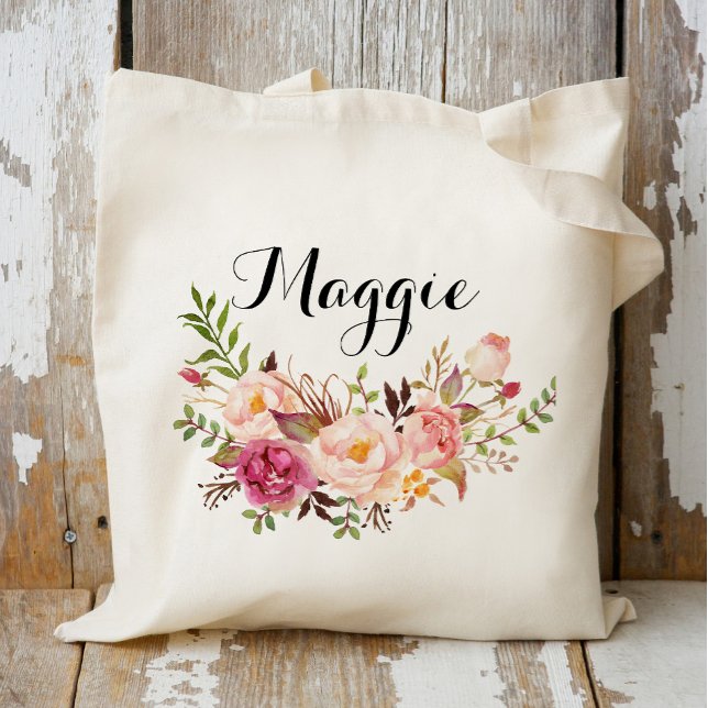 Bolsa Tote Damas de honra Floral Rústico Personalizado, Bem-v (Criador carregado)