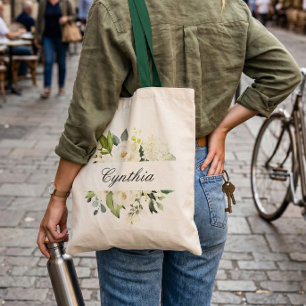 Bolsa Tote Damas de Honra Flores em Aquarela com Rosas Branca