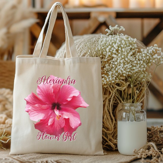 Bolsa Tote Damas de Honra Hibisco Rosa Personalizado (Criador carregado)