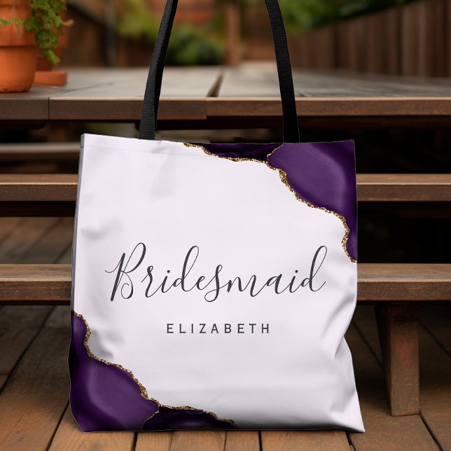 Bolsa Tote Damas de Honra Lavanda Ágata Dourada Roxa (Criador carregado)