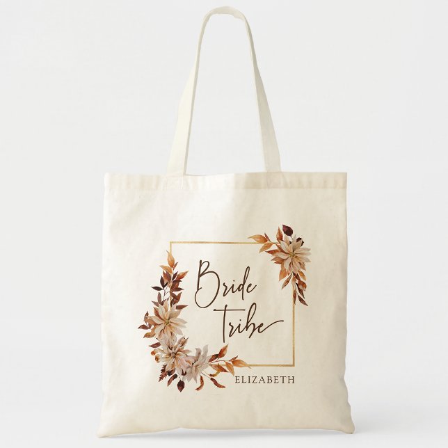Bolsa Tote Damas de Honra Noiva Tribo Casamento (Autumn Floral Bridesmaid Bride Tribe Wedding Tote Bag by Painted Paperie
)
