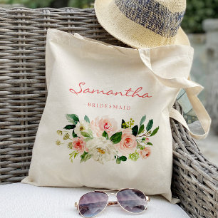 Bolsa Tote Damas de honra personalizadas com floral rosa