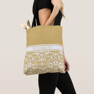 Bolsa Tote Damasco branco e Dourado, personalizado