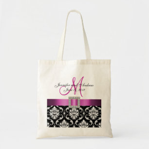 Bolsa Tote Damasco cor-de-rosa, preto sacola Wedding
