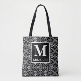 Bolsa Tote Damasco de Thistle BW de Serif Clássica Monograma