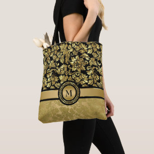 Bolsa Tote Damasco Dourado Monogrammed
