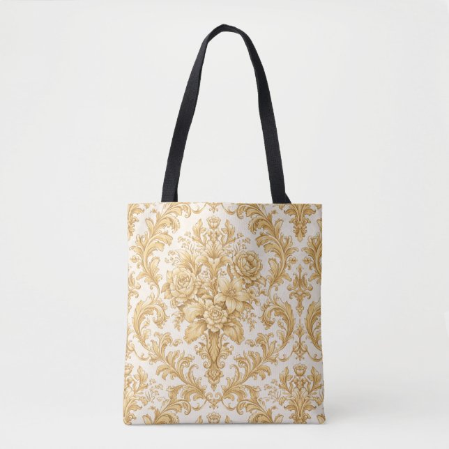 Bolsa Tote Damasco Floral Dourado (Frente)