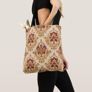 Bolsa Tote Damasco Floral Dourado Marfim