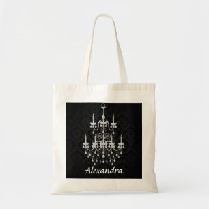 Bolsa Tote Damasco preto e branco do candelabro com nome