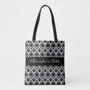 Bolsa Tote Damasco preto e branco personalizado
