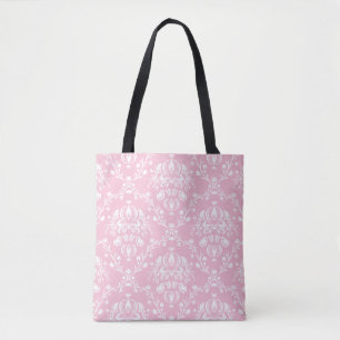 Bolsa Tote Damasco Rosa e Branco