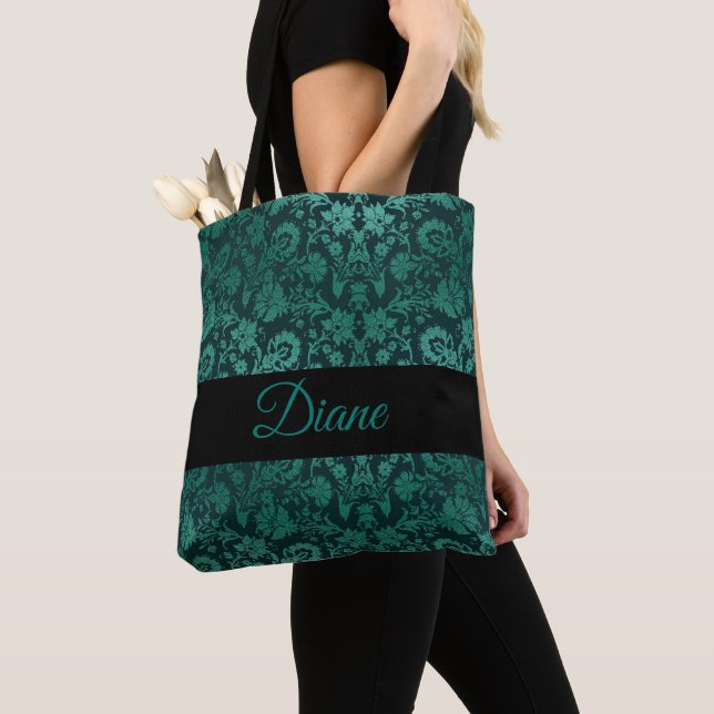 Bolsa Tote Damasco verde (Close Up)