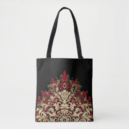 Bolsa Tote Damasco Vermelho Dourado e Preto