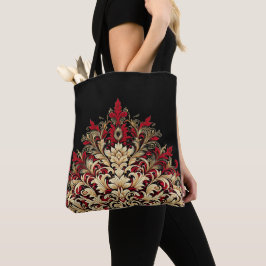 Bolsa Tote Damasco Vermelho Dourado e Preto