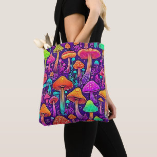 Bolsa Tote Dança de Cogumelos Neon Flores