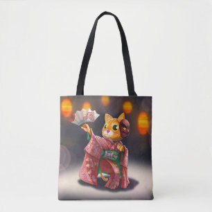 Bolsa Tote Dançarina japonesa de gato em fantasia tradicional