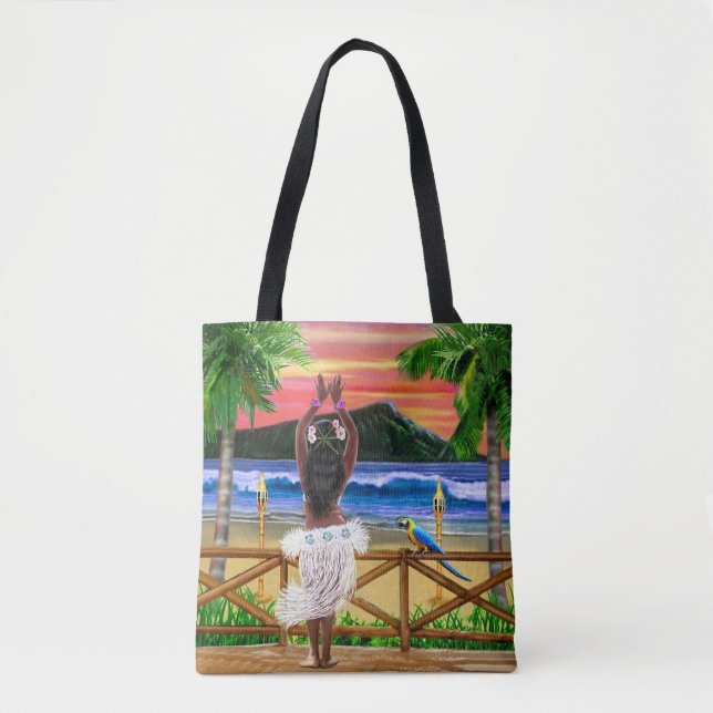 Bolsa Tote Dançarino havaiano de Hula do por do sol (Frente)