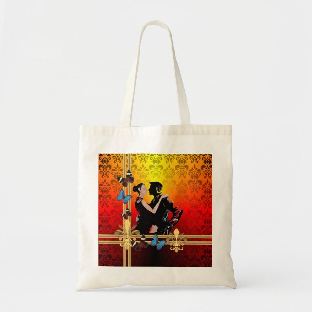 Bolsa Tote Dançarinos românticos do tango em damask (Frente)