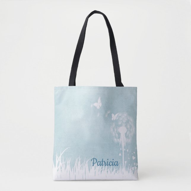 Bolsa Tote Dandeliões, Borboletas e Céus Azuis (Frente)