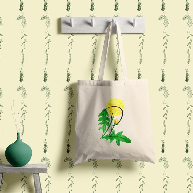Bolsa Tote Dandelion em aquarela com a sua inicial. (Criador carregado)