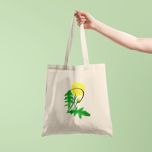 Bolsa Tote Dandelion em aquarela com inicial de 1 lado (Criador carregado)
